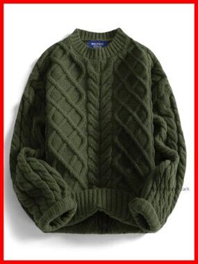 Oversized Cable Knit Sweater Crewneck Pullover Chunky Soft